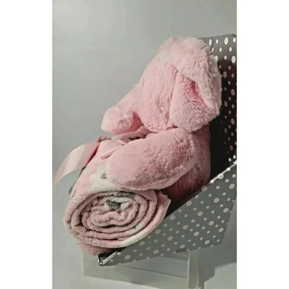 Babe Lux Plush Animal Elephant and Baby Blanket Set Pink and White New - Picture 6 of 6